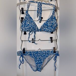 Reef Blue White Polka Dot String Bikini Set Tie Side Size M